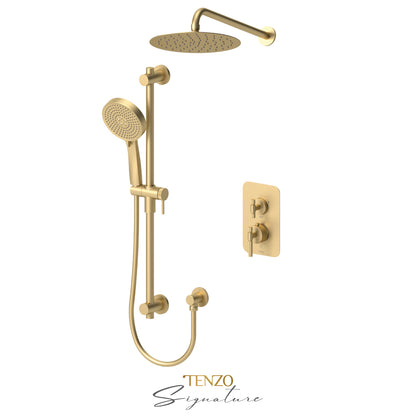 Tenzo Bellacio T-Box 2-Function Thermostatic Shower Kit, 10” AirBoost Rain Head, Smaller Knurled - BET32-20111-F