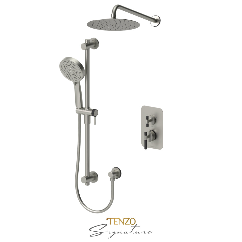 Tenzo Bellacio T-Box 2-Function Thermostatic Shower Kit, 10” AirBoost Rain Head, Smaller Knurled - BET32-20111-F