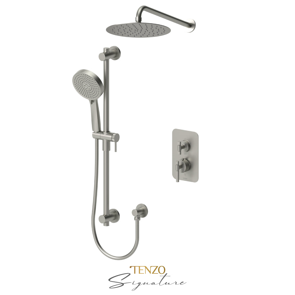Tenzo Bellacio T-Box 2-Function Thermostatic Shower Kit, 10” AirBoost Rain Head, Smaller Knurled - BET32-20111-F