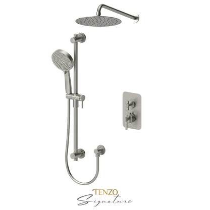 Tenzo Bellacio T-Box 2-Function Thermostatic Shower Kit, 10” AirBoost Rain Head, Smaller Knurled - BET32-20111-F