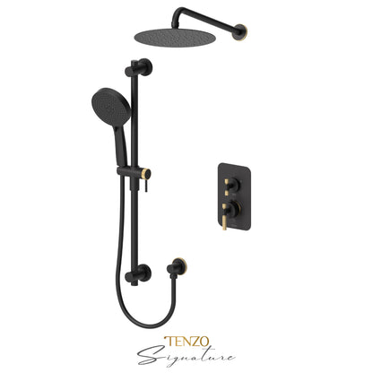 Tenzo Bellacio T-Box 2-Function Thermostatic Shower Kit, 10” AirBoost Rain Head, Smaller Knurled - BET32-20111-F