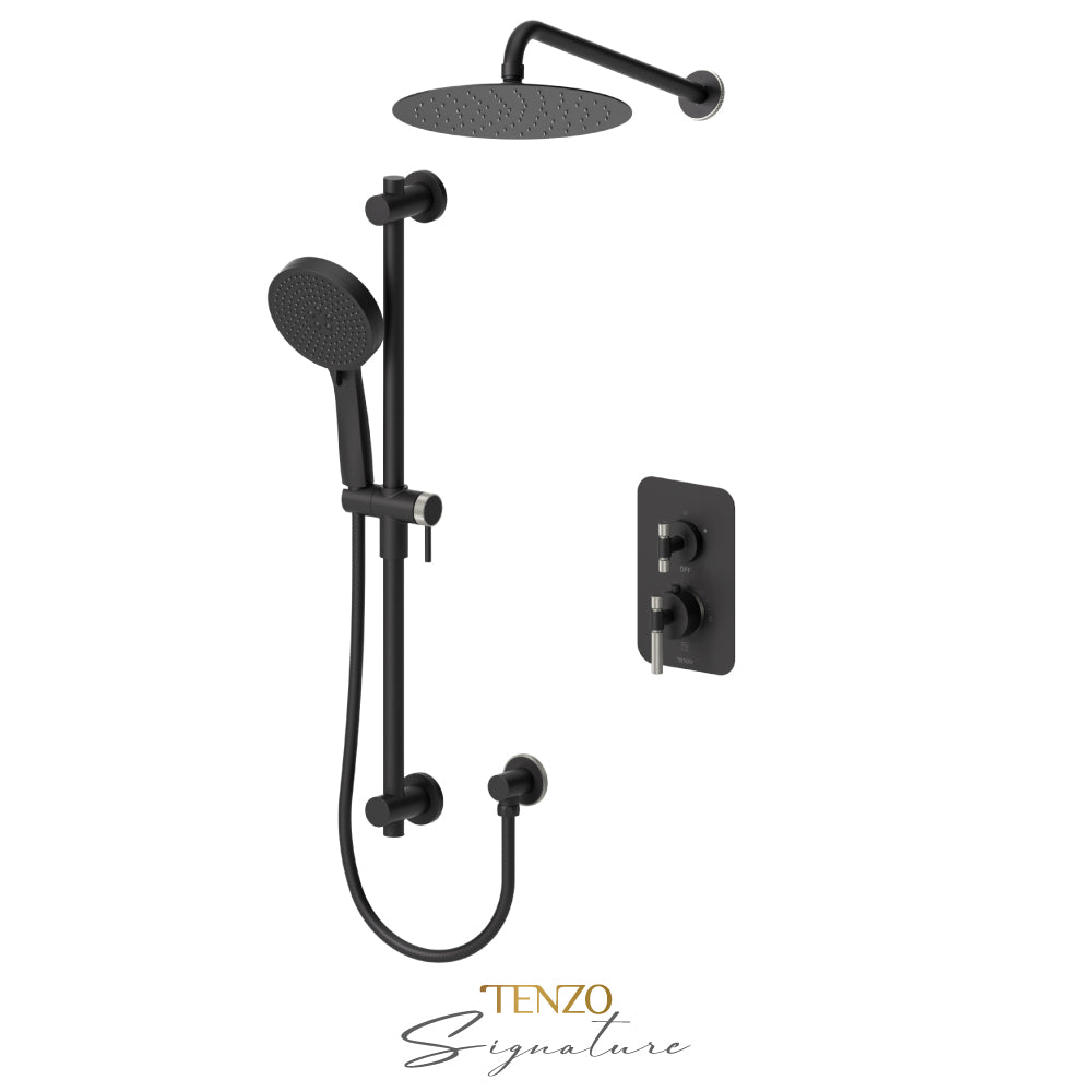 Tenzo Bellacio T-Box 2-Function Thermostatic Shower Kit, 10” AirBoost Rain Head, Smaller Knurled - BET32-20111-F