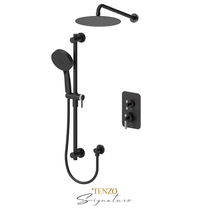 Tenzo Bellacio T-Box 2-Function Thermostatic Shower Kit, 10” AirBoost Rain Head, Smaller Knurled - BET32-20111-F