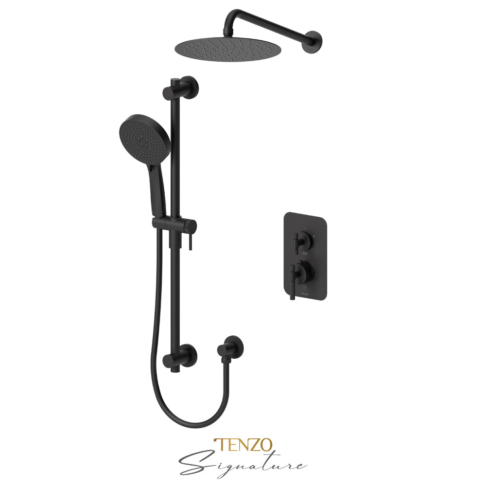 Tenzo Bellacio T-Box 2-Function Thermostatic Shower Kit, 10” AirBoost Rain Head, Smaller Knurled - BET32-20111-F