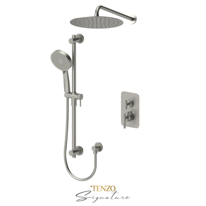 Tenzo Bellacio T-Box 2-Function Thermostatic Shower Kit, 12” AirBoost Rain Head, Larger Knurled - BET32-20112-C