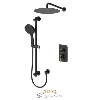 Tenzo Bellacio T-Box 2-Function Thermostatic Shower Kit, 12” AirBoost Rain Head, Larger Knurled - BET32-20112-C