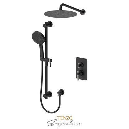 Tenzo Bellacio T-Box 2-Function Thermostatic Shower Kit, 12” AirBoost Rain Head, Larger Knurled - BET32-20112-C