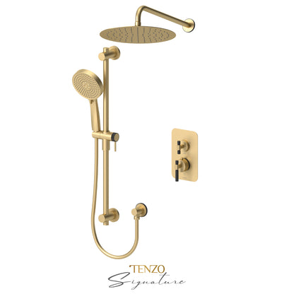 Tenzo Bellacio T-Box 2-Function Thermostatic Shower Kit, 12” AirBoost Rain Head, Smaller Knurled - BET32-20112-F