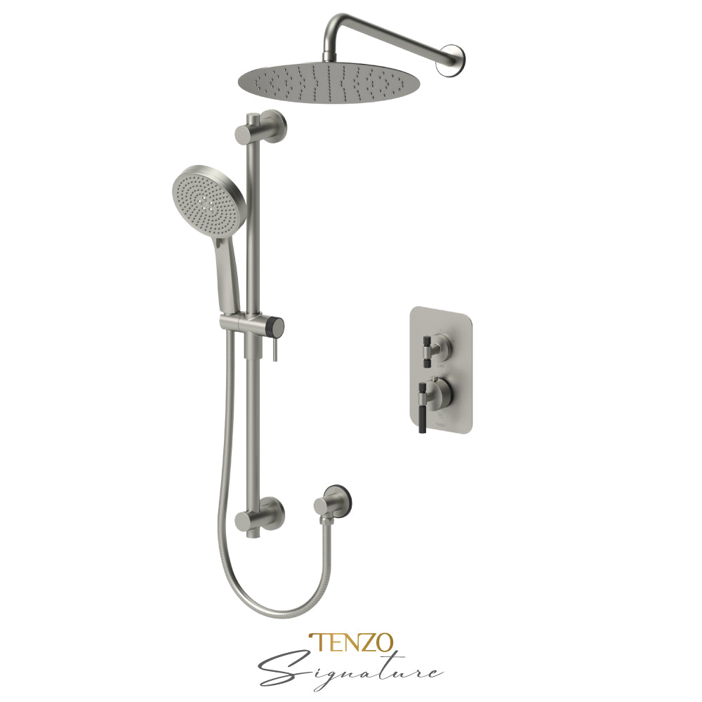 Tenzo Bellacio T-Box 2-Function Thermostatic Shower Kit, 12” AirBoost Rain Head, Smaller Knurled - BET32-20112-F