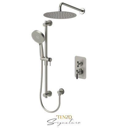 Tenzo Bellacio T-Box 2-Function Thermostatic Shower Kit, 12” AirBoost Rain Head, Smaller Knurled - BET32-20112-F