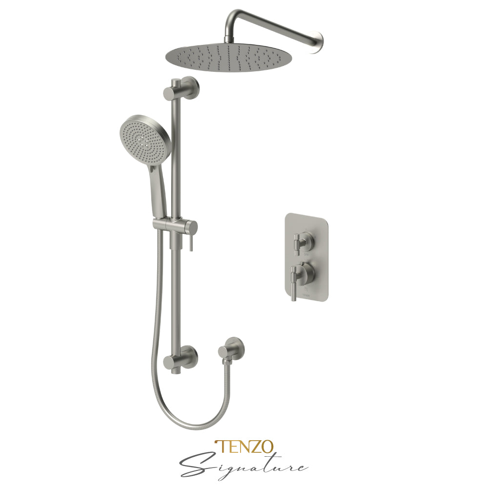 Tenzo Bellacio T-Box 2-Function Thermostatic Shower Kit, 12” AirBoost Rain Head, Smaller Knurled - BET32-20112-F