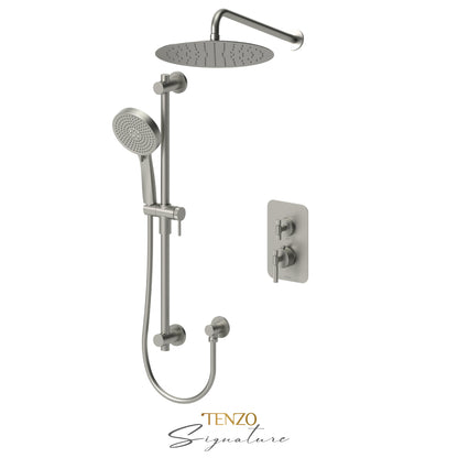 Tenzo Bellacio T-Box 2-Function Thermostatic Shower Kit, 12” AirBoost Rain Head, Smaller Knurled - BET32-20112-F