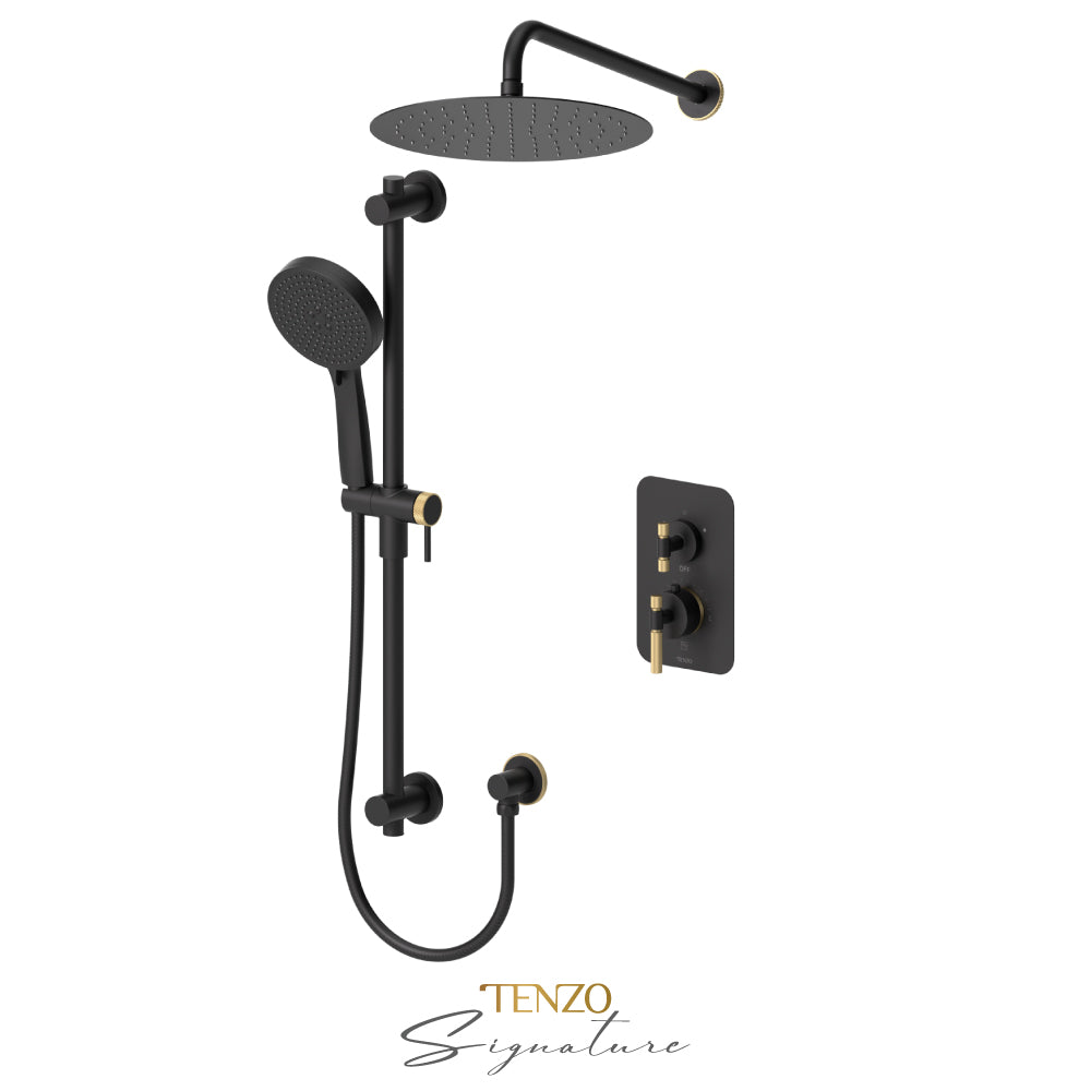 Tenzo Bellacio T-Box 2-Function Thermostatic Shower Kit, 12” AirBoost Rain Head, Smaller Knurled - BET32-20112-F