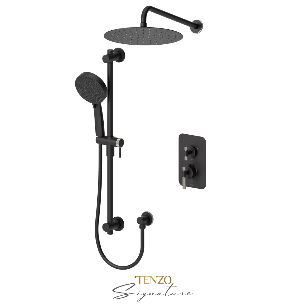Tenzo Bellacio T-Box 2-Function Thermostatic Shower Kit, 12” AirBoost Rain Head, Smaller Knurled - BET32-20112-F