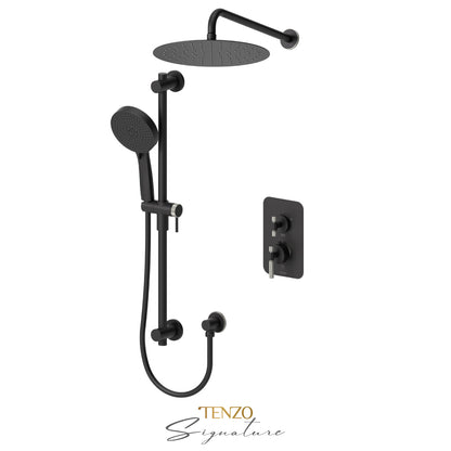 Tenzo Bellacio T-Box 2-Function Thermostatic Shower Kit, 12” AirBoost Rain Head, Smaller Knurled - BET32-20112-F