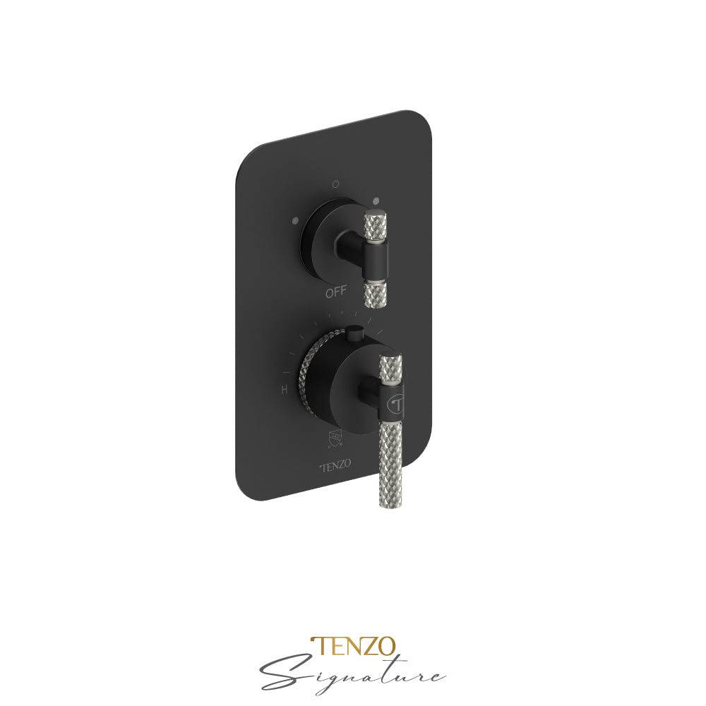 Tenzo Bellacio T-Box 2-Function Thermostatic Shower Valve, Rough & Trim, Larger Knurled - BET32-C