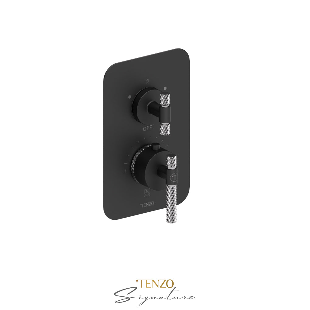 Tenzo Bellacio T-Box 2-Function Thermostatic Shower Valve, Rough & Trim, Larger Knurled - BET32-C