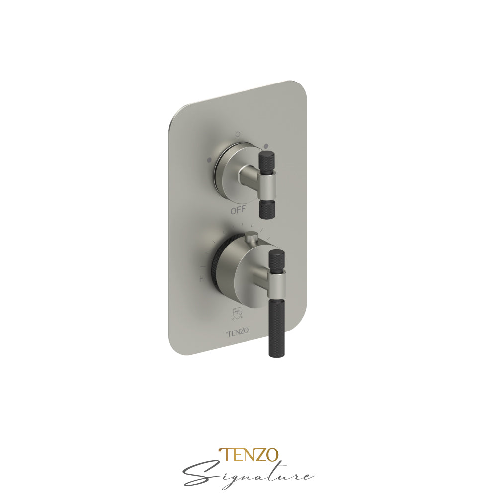Tenzo Bellacio T-Box 2-Function Thermostatic Shower Valve, Rough & Trim, Smaller Knurled - BET32-F