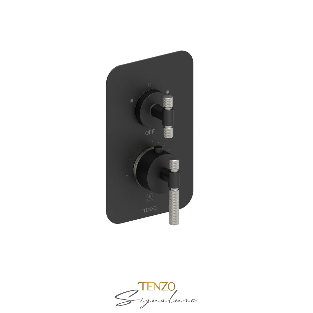 Tenzo Bellacio T-Box 2-Function Thermostatic Shower Valve, Rough & Trim, Smaller Knurled - BET32-F