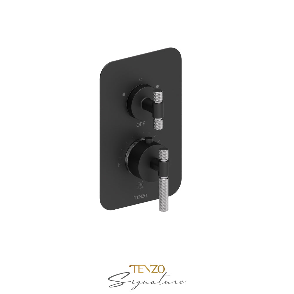 Tenzo Bellacio T-Box 2-Function Thermostatic Shower Valve, Rough & Trim, Smaller Knurled - BET32-F
