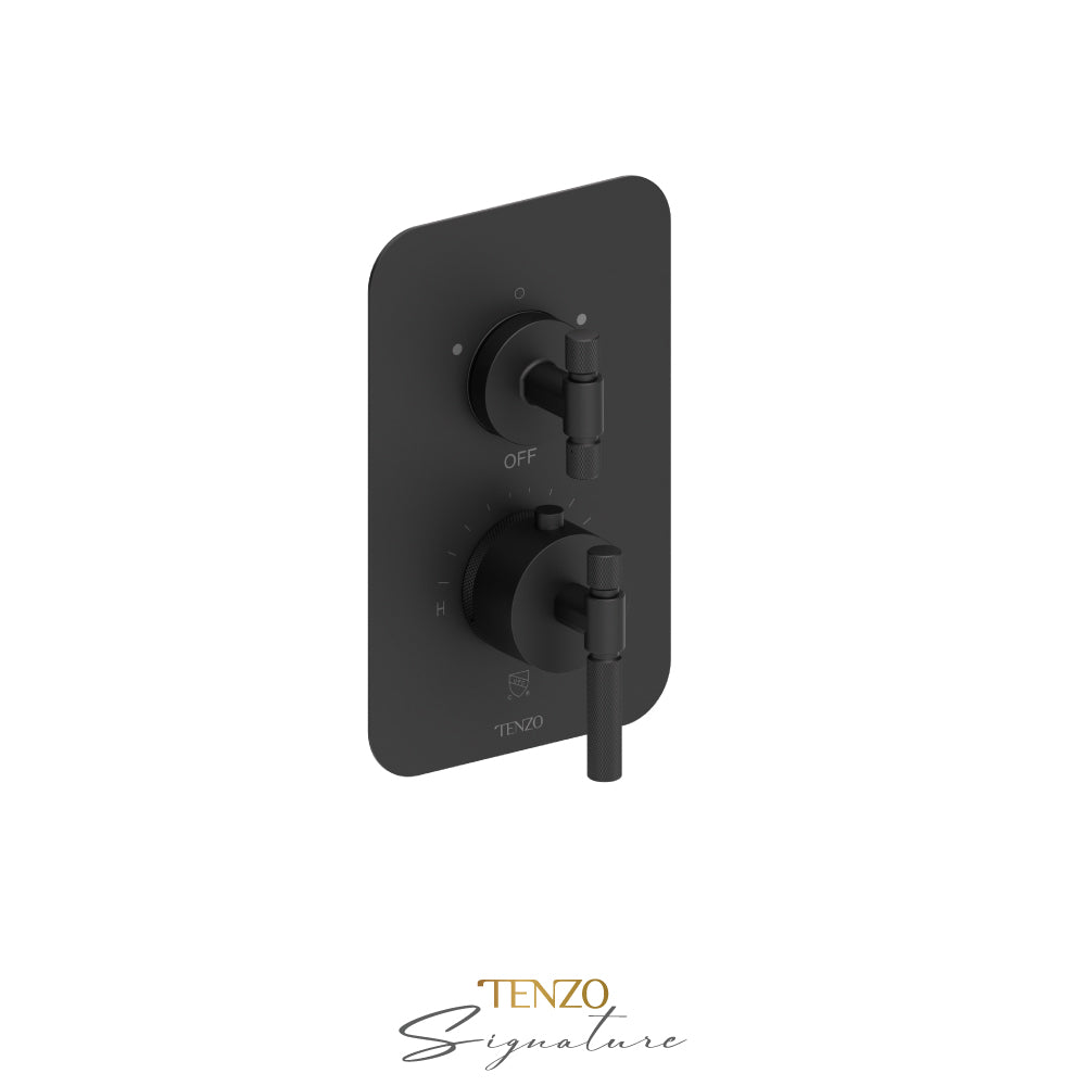 Tenzo Bellacio T-Box 2-Function Thermostatic Shower Valve, Rough & Trim, Smaller Knurled - BET32-F