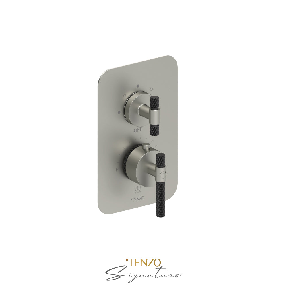 Tenzo Bellacio T-Box 3-Function Thermostatic Shower Valve, Rough & Trim, Larger Knurled - BET33-C