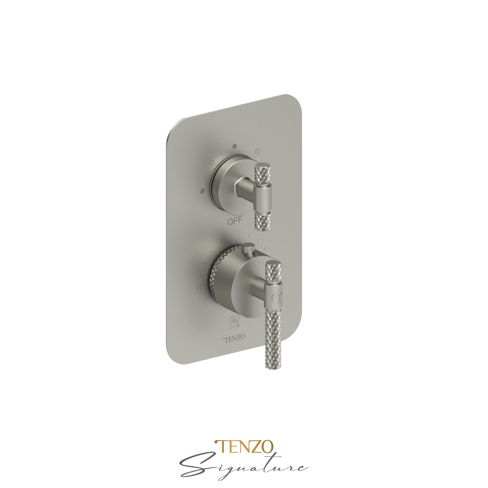 Tenzo Bellacio T-Box 3-Function Thermostatic Shower Valve, Rough & Trim, Larger Knurled - BET33-C