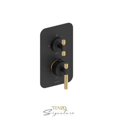 Tenzo Bellacio T-Box 3-Function Thermostatic Shower Valve, Rough & Trim, Larger Knurled - BET33-C
