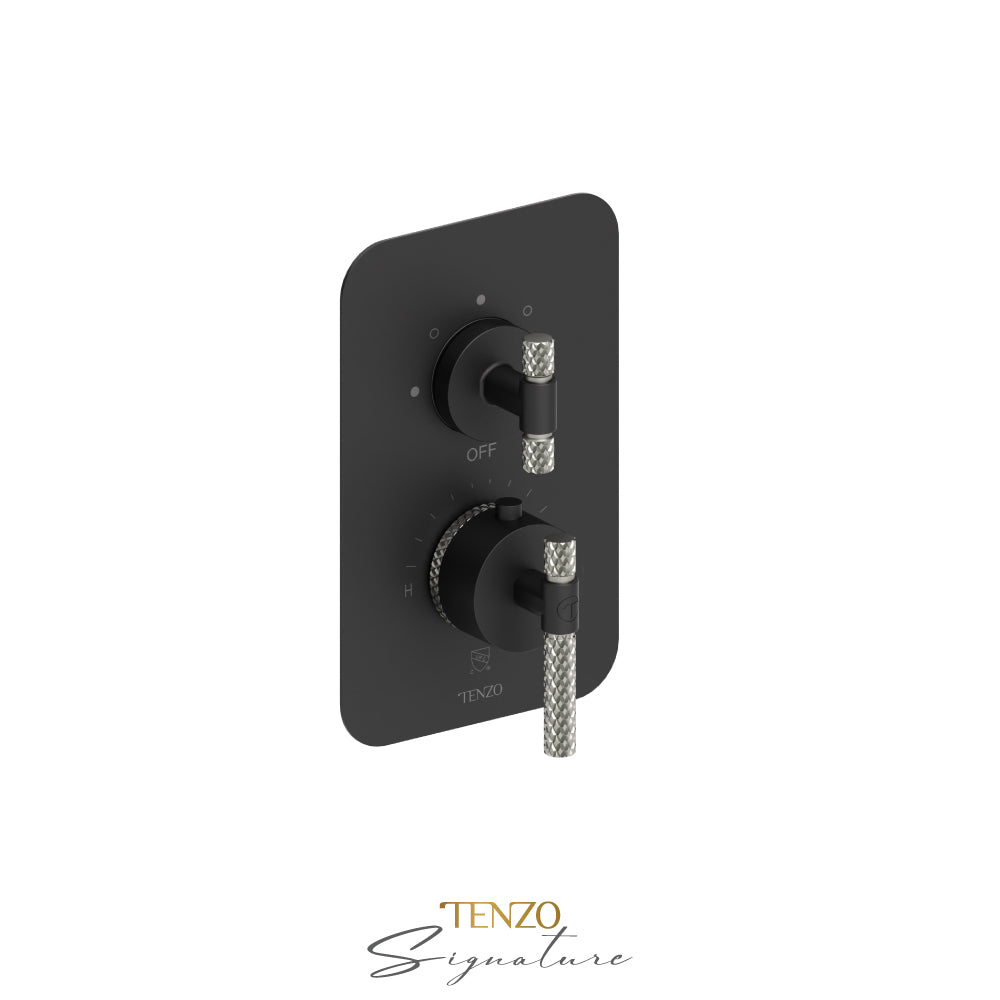 Tenzo Bellacio T-Box 3-Function Thermostatic Shower Valve, Rough & Trim, Larger Knurled - BET33-C