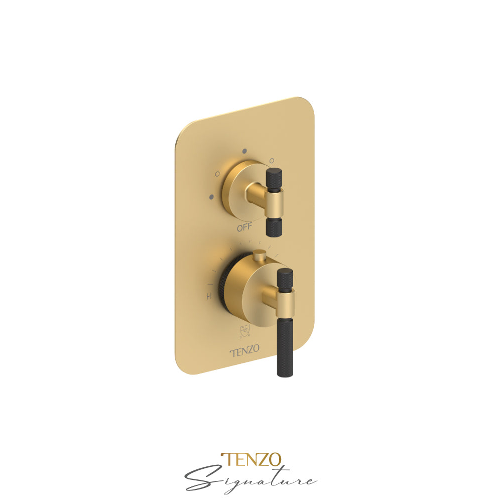 Tenzo Bellacio T-Box 3-Function Thermostatic Shower Valve, Rough & Trim, Smaller Knurled - BET33-F