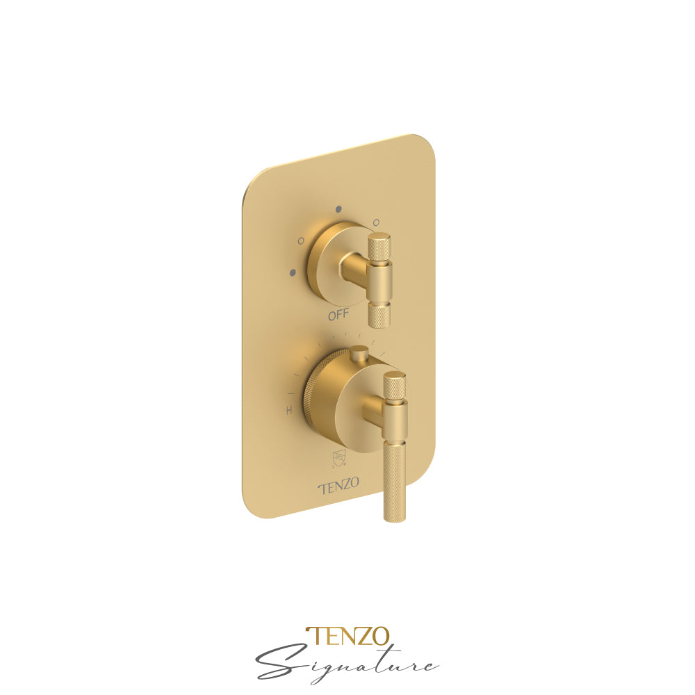 Tenzo Bellacio T-Box 3-Function Thermostatic Shower Valve, Rough & Trim, Smaller Knurled - BET33-F