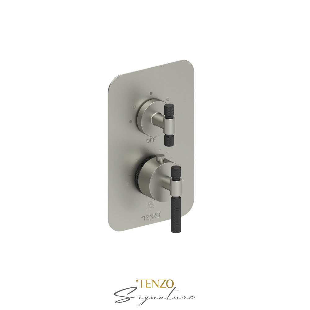 Tenzo Bellacio T-Box 3-Function Thermostatic Shower Valve, Rough & Trim, Smaller Knurled - BET33-F