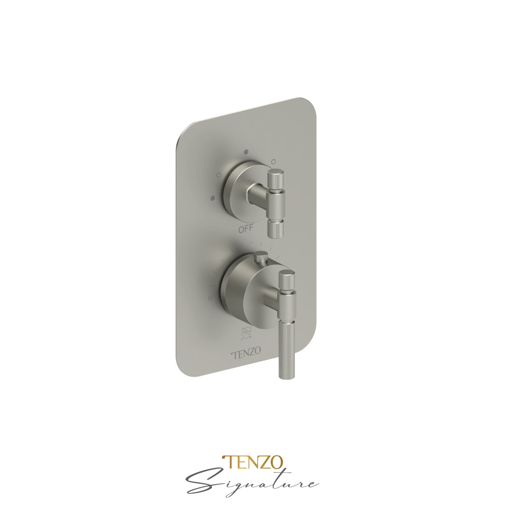 Tenzo Bellacio T-Box 3-Function Thermostatic Shower Valve, Rough & Trim, Smaller Knurled - BET33-F