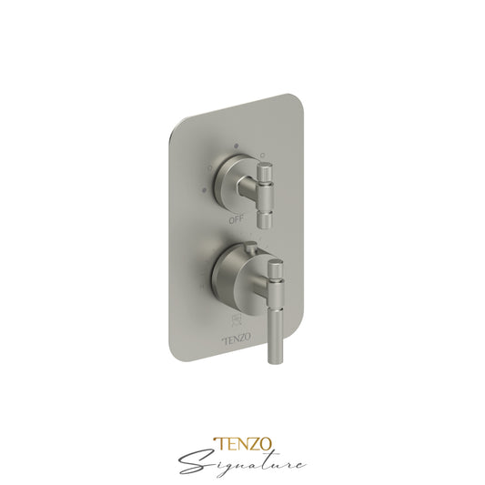 Tenzo Bellacio T-Box 3-Function Thermostatic Shower Valve Trim, Smaller Knurled - F-BET33-F