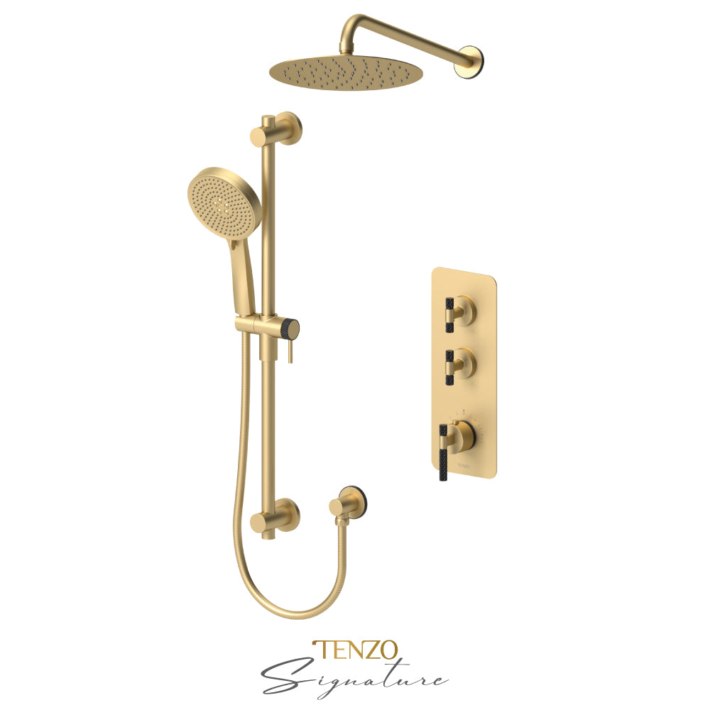 Tenzo Bellacio Extenza 2-Function Thermostatic Shower Kit, 10” AirBoost Rain Head, Larger Knurled - BET42-20111-C