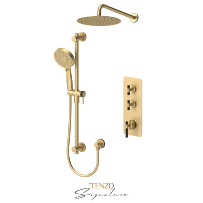 Tenzo Bellacio Extenza 2-Function Thermostatic Shower Kit, 10” AirBoost Rain Head, Larger Knurled - BET42-20111-C