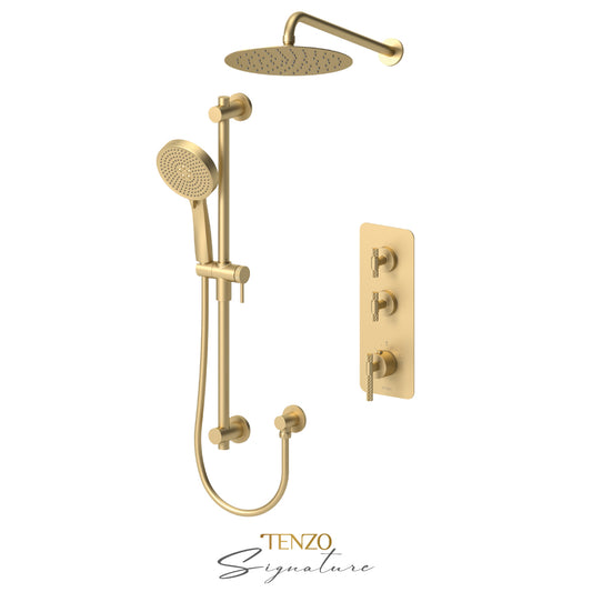 Tenzo Bellacio Extenza 2-Function Thermostatic Shower Kit Trim, 10" AirBoost Rain Head, Larger Knurled - F-BET42-20111-C