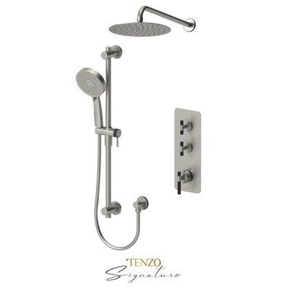 Tenzo Bellacio Extenza 2-Function Thermostatic Shower Kit, 10” AirBoost Rain Head, Larger Knurled - BET42-20111-C