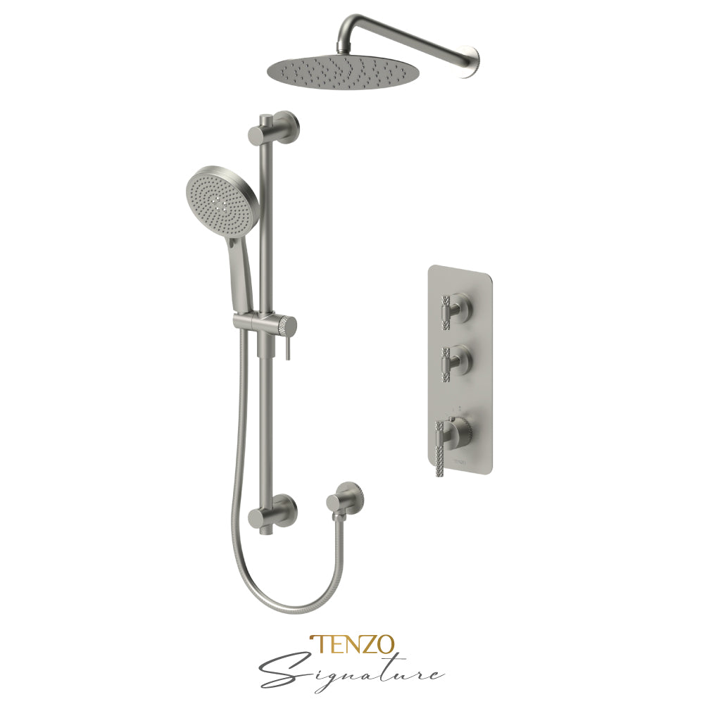 Tenzo Bellacio Extenza 2-Function Thermostatic Shower Kit, 10” AirBoost Rain Head, Larger Knurled - BET42-20111-C