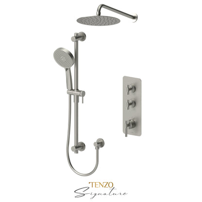 Tenzo Bellacio Extenza 2-Function Thermostatic Shower Kit, 10” AirBoost Rain Head, Larger Knurled - BET42-20111-C