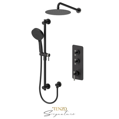 Tenzo Bellacio Extenza 2-Function Thermostatic Shower Kit, 10” AirBoost Rain Head, Larger Knurled - BET42-20111-C