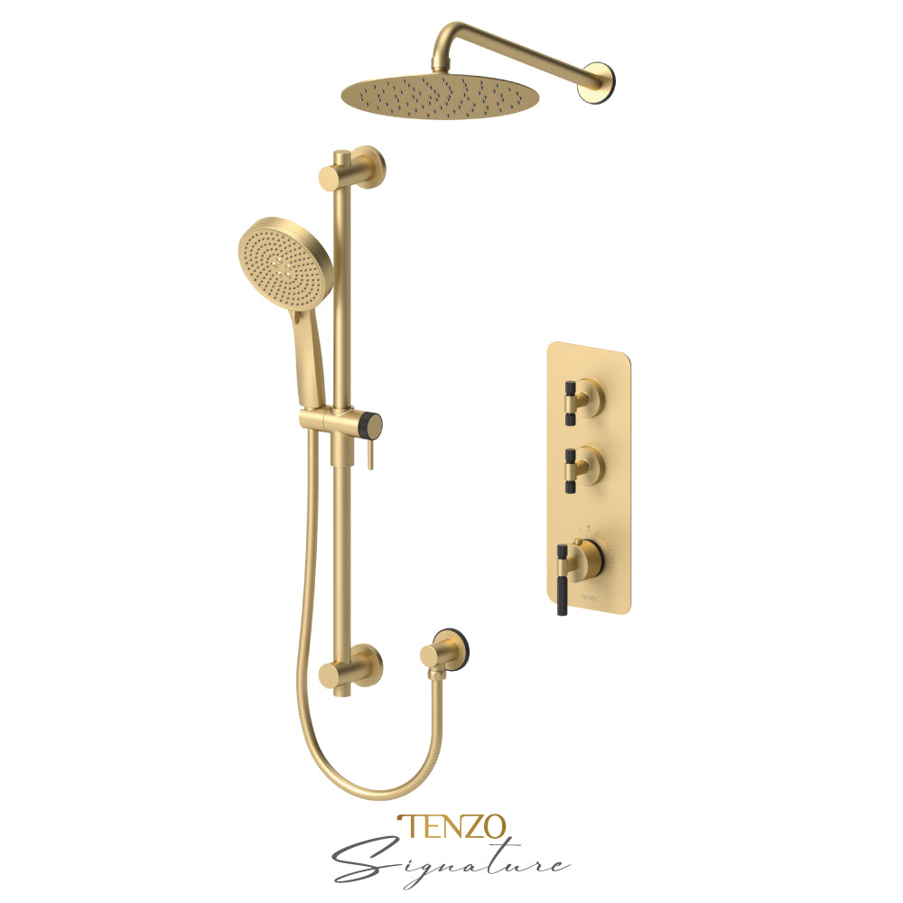 Tenzo Bellacio Extenza 2-Function Thermostatic Shower Kit, 10” AirBoost Rain Head, Smaller Knurled - BET42-20111-F