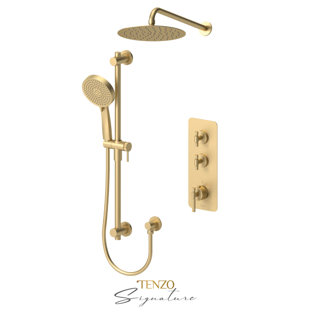 Tenzo Bellacio Extenza 2-Function Thermostatic Shower Kit, 10” AirBoost Rain Head, Smaller Knurled - BET42-20111-F