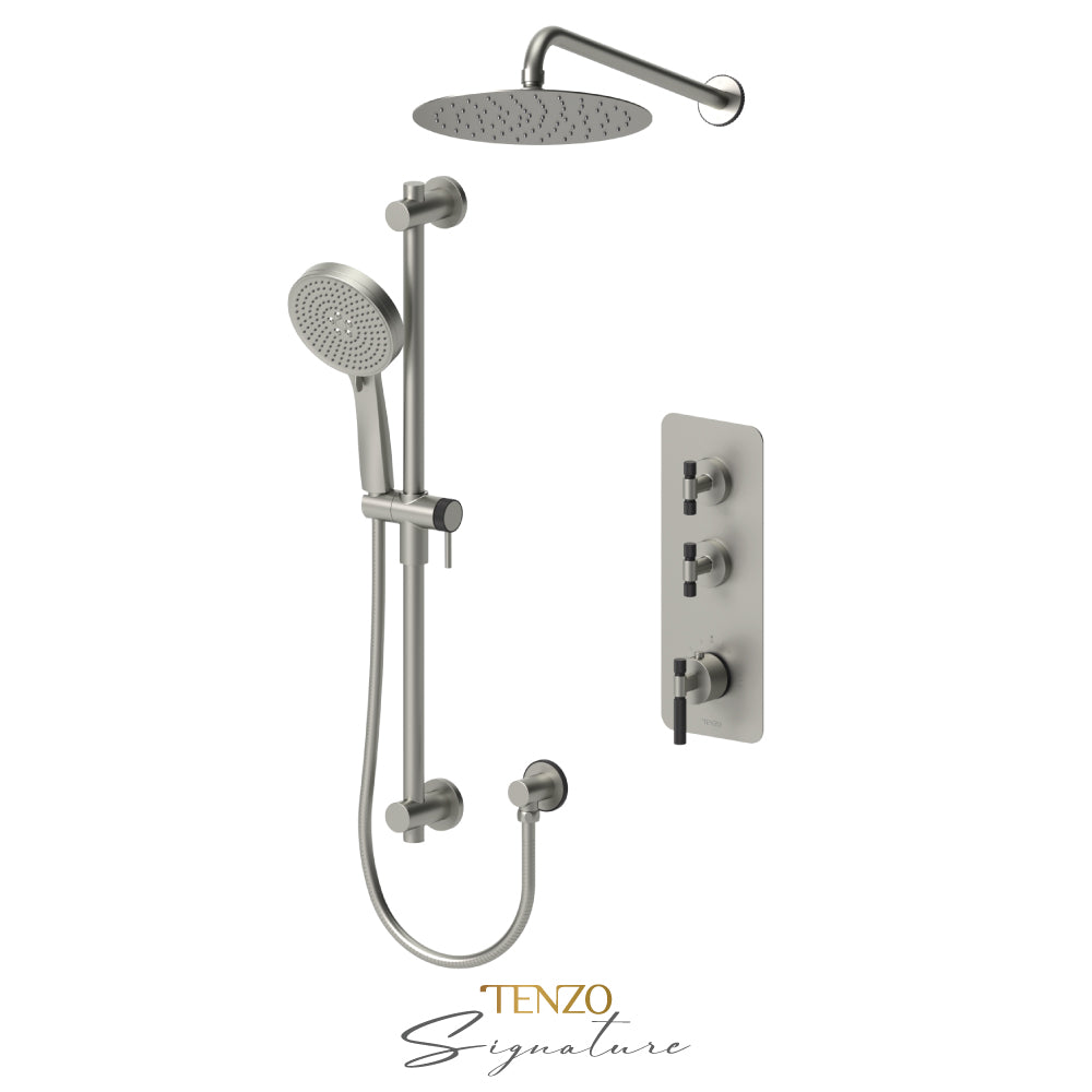 Tenzo Bellacio Extenza 2-Function Thermostatic Shower Kit, 10” AirBoost Rain Head, Smaller Knurled - BET42-20111-F