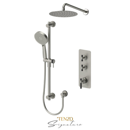 Tenzo Bellacio Extenza 2-Function Thermostatic Shower Kit, 10” AirBoost Rain Head, Smaller Knurled - BET42-20111-F