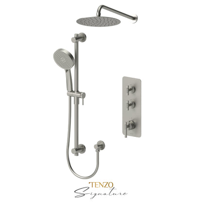 Tenzo Bellacio Extenza 2-Function Thermostatic Shower Kit, 10” AirBoost Rain Head, Smaller Knurled - BET42-20111-F
