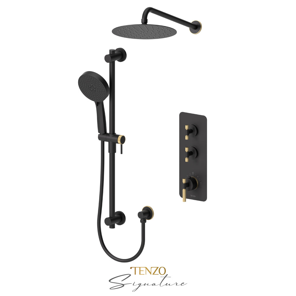 Tenzo Bellacio Extenza 2-Function Thermostatic Shower Kit, 10” AirBoost Rain Head, Smaller Knurled - BET42-20111-F