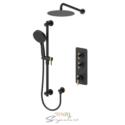 Tenzo Bellacio Extenza 2-Function Thermostatic Shower Kit, 10” AirBoost Rain Head, Smaller Knurled - BET42-20111-F