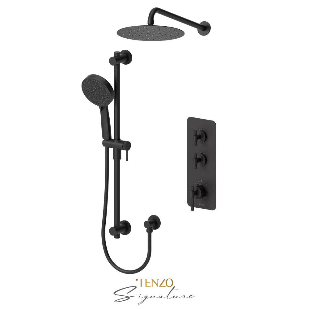Tenzo Bellacio Extenza 2-Function Thermostatic Shower Kit, 10” AirBoost Rain Head, Smaller Knurled - BET42-20111-F