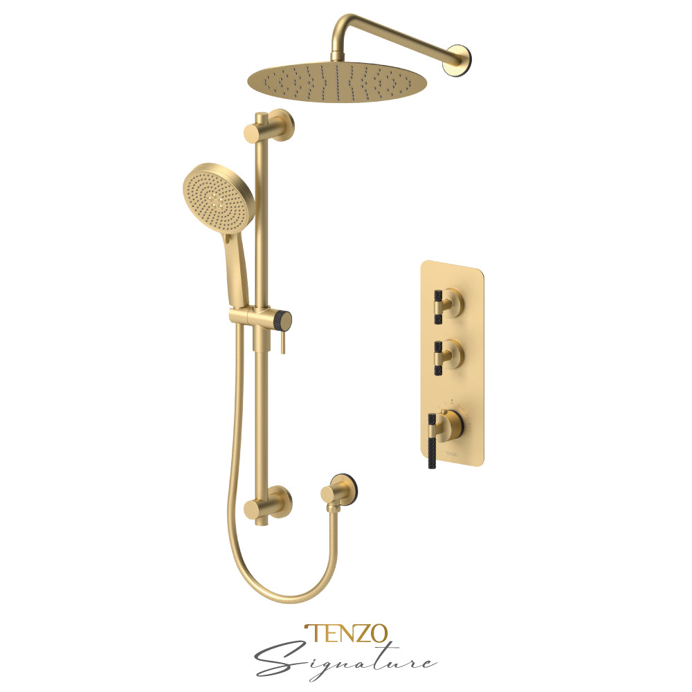 Tenzo Bellacio Extenza 2-Function Thermostatic Shower Kit, 12” AirBoost Rain Head, Larger Knurled - BET42-20112-C